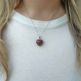 Natural Strawberry Quartz Crystal Heart Necklace